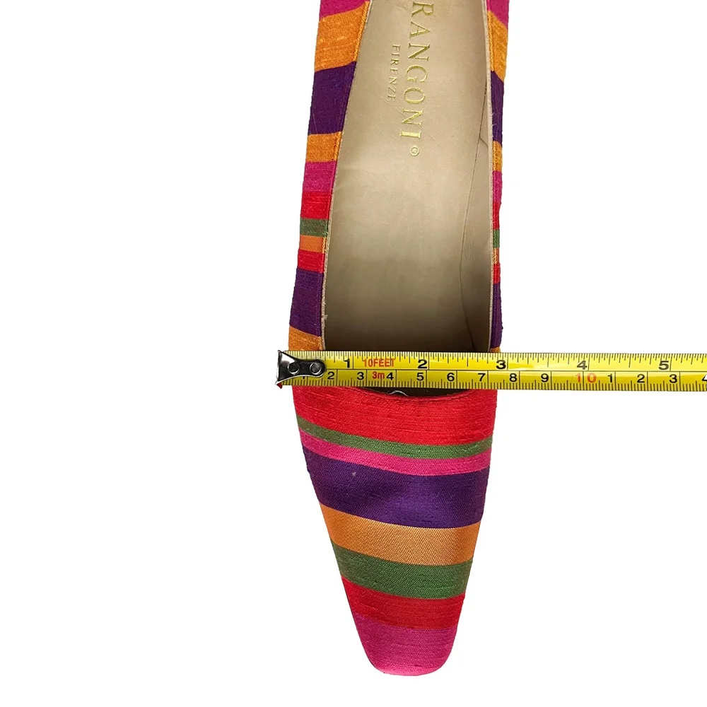 VTG Rangoni Firenze Italian Leather Silk Pumps Rainbow Striped Sz 8 AAA